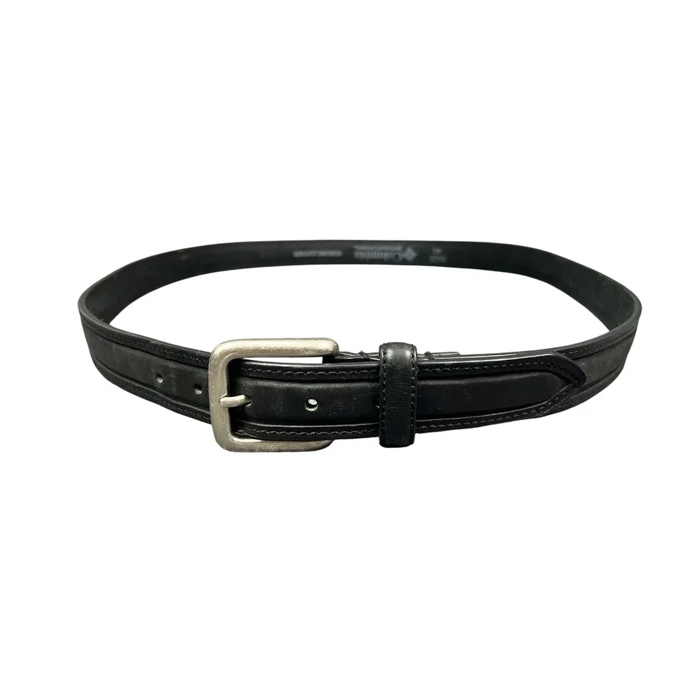 Columbia Mens Black Genuine Leather Belt Size 46 Silver Tone Buckle 51.5 inch
